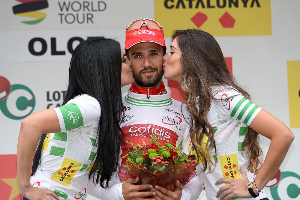 Nacer Bouhanni on the stage 2 podium at Volta a Catalunya
