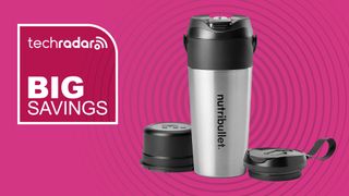 Nutribullet Flip blender on pink background with white text reading "TechRadar big savings"