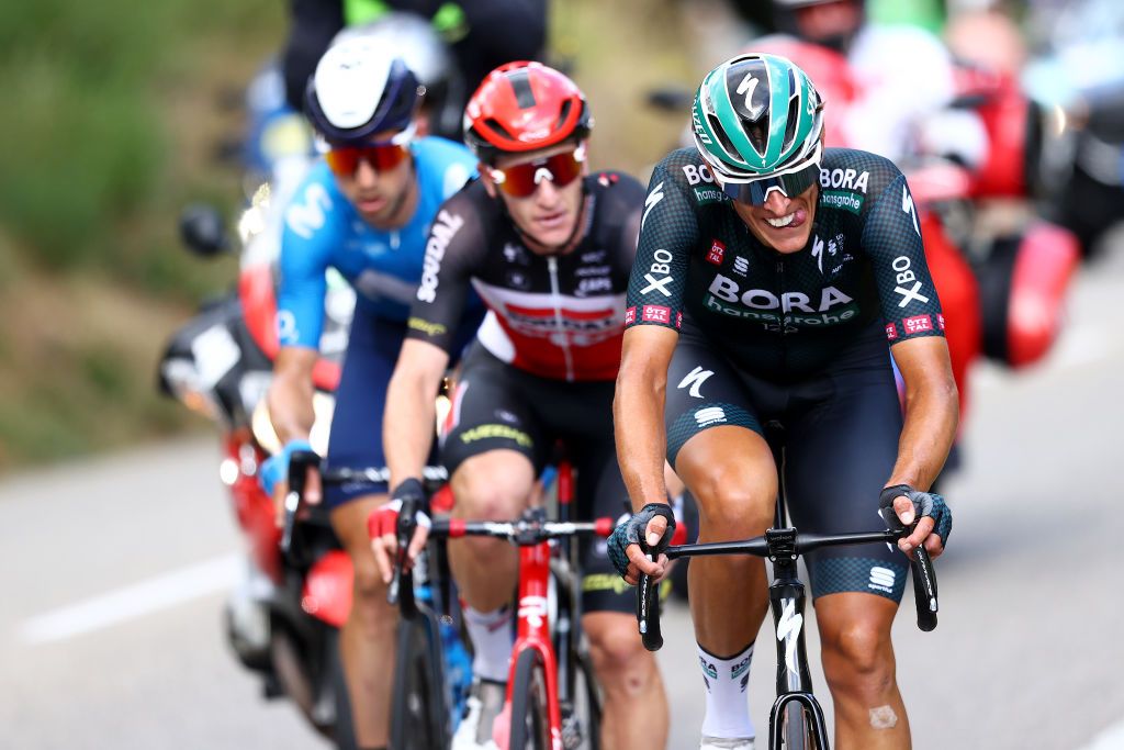 NMES FRANCE JULY 08 Nils Politt of Germany and Team BORA Hansgrohe in breakaway during the 108th Tour de France 2021 Stage 12 a 1594km stage from SaintPaulTroisChateaux to Nimes LeTour TDF2021 on July 08 2021 in Nmes France Photo by Michael SteeleGetty Images