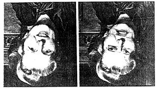 Two images of Margaret Thatcher upside down to demonstrate an optical illusion