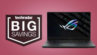 An Asus ROG Zephyrus against a pink background with a TechRadar Big Savings badge