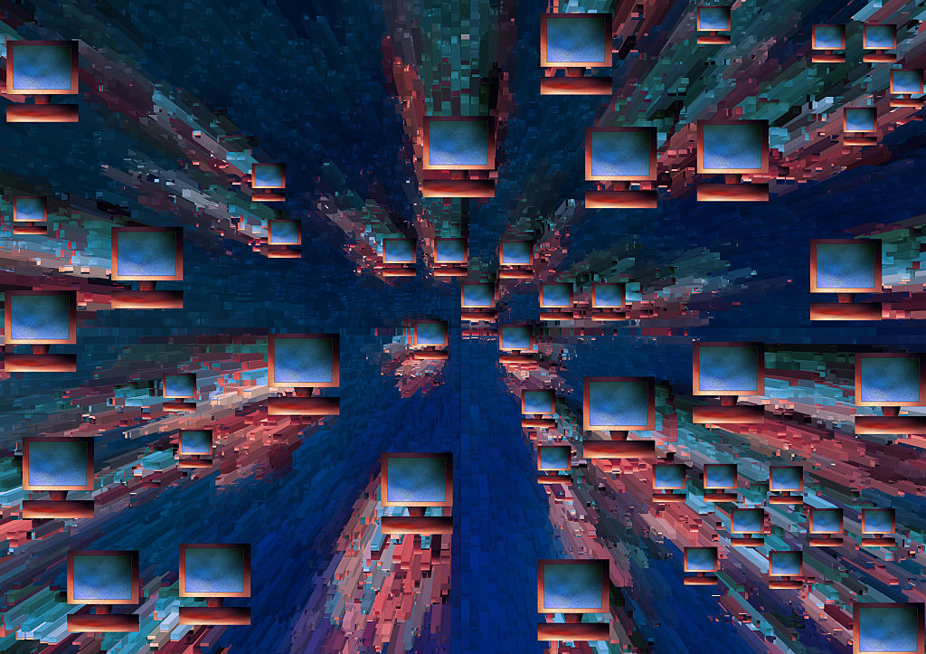 Computer screens comming at you---concept, illustration, 