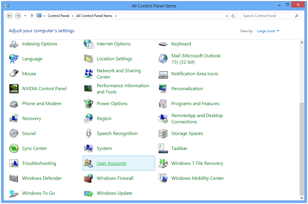 Windows 8 Control Panel