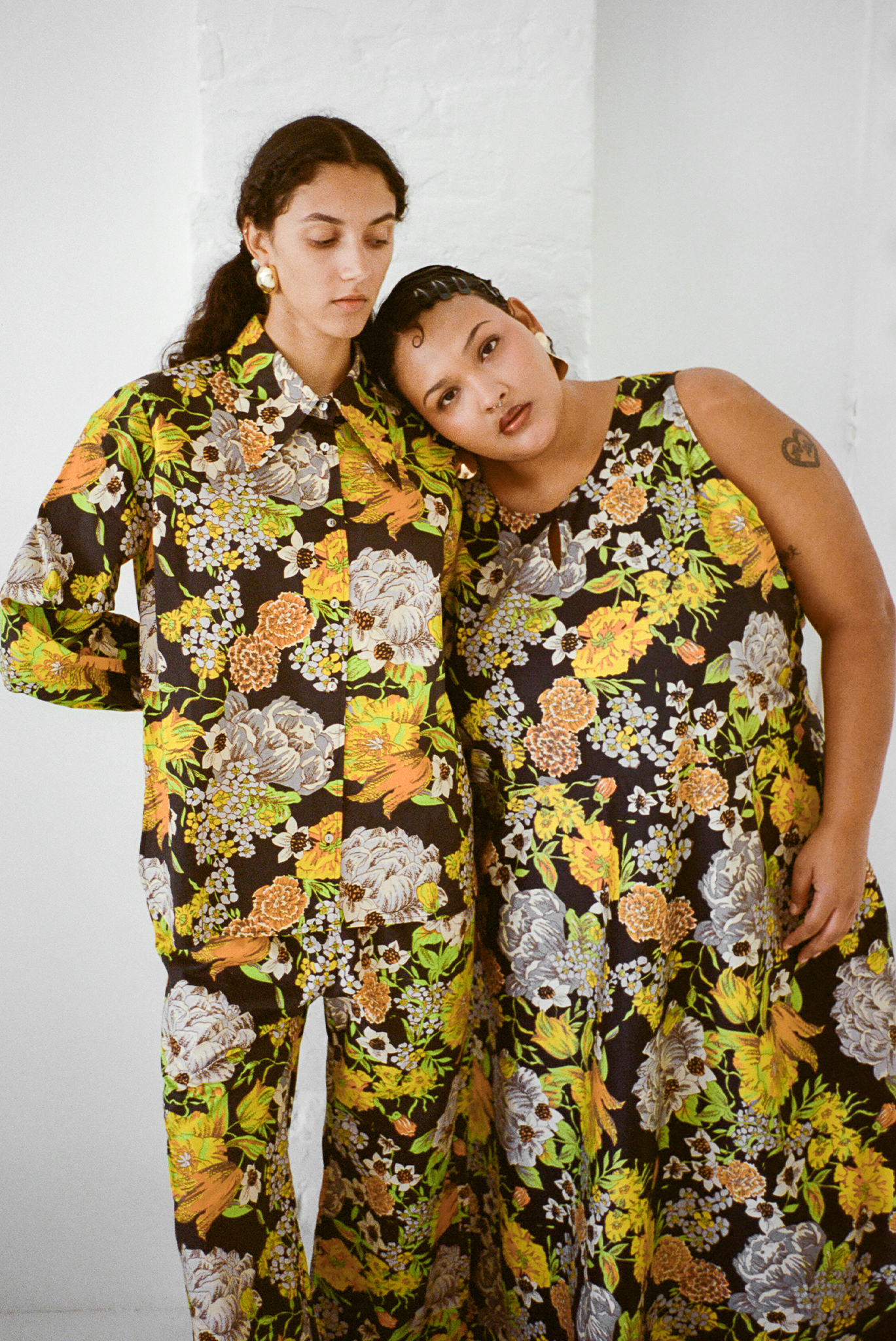 two wray models wearing wray printed outfits
