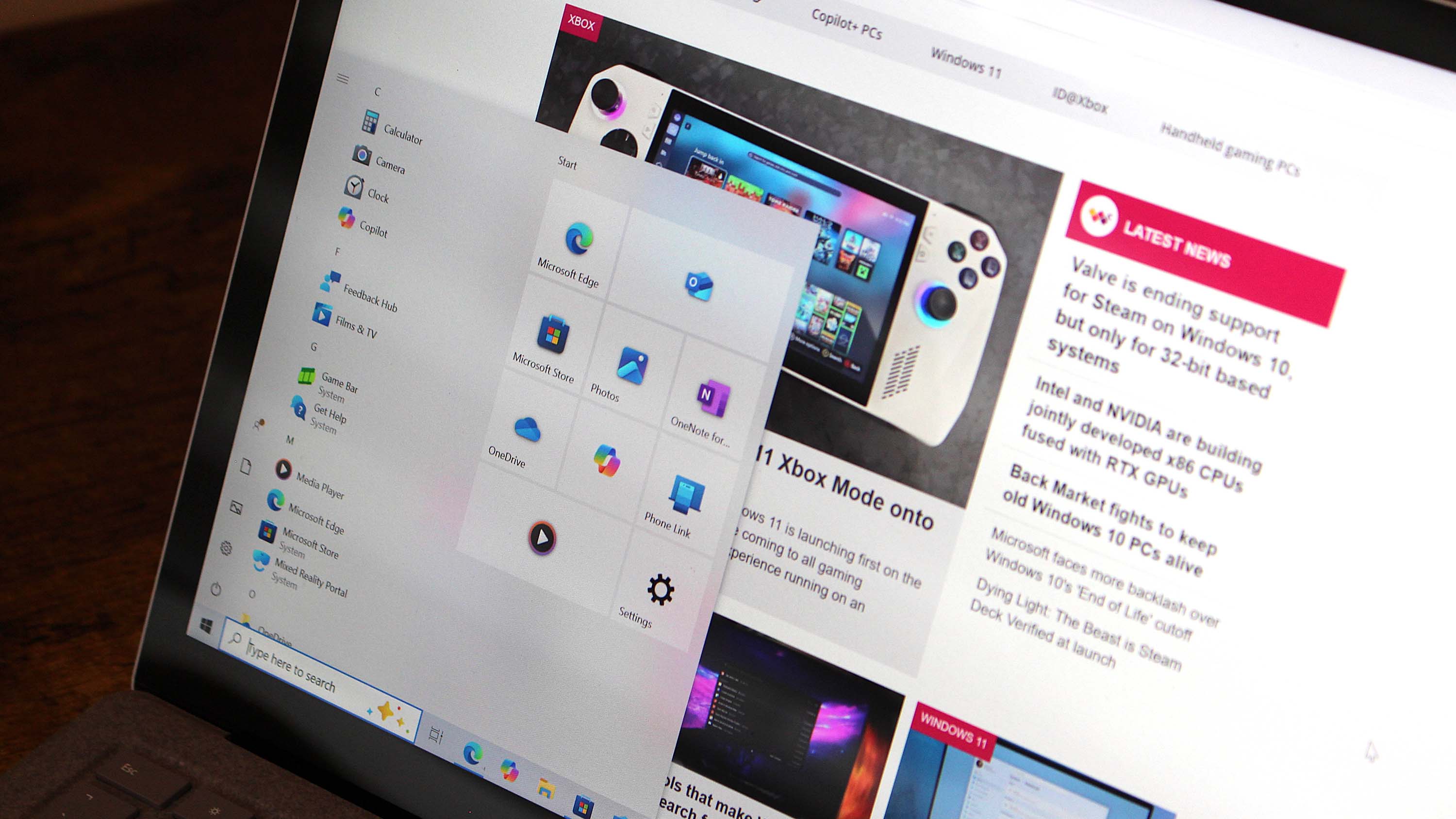 Windows 10 running on a laptop with desktop elements displayed on its screen