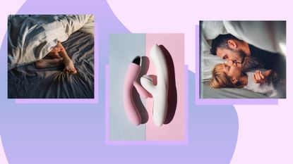 Three images of a couple in bed and sex toys to represent sex trends 2022
