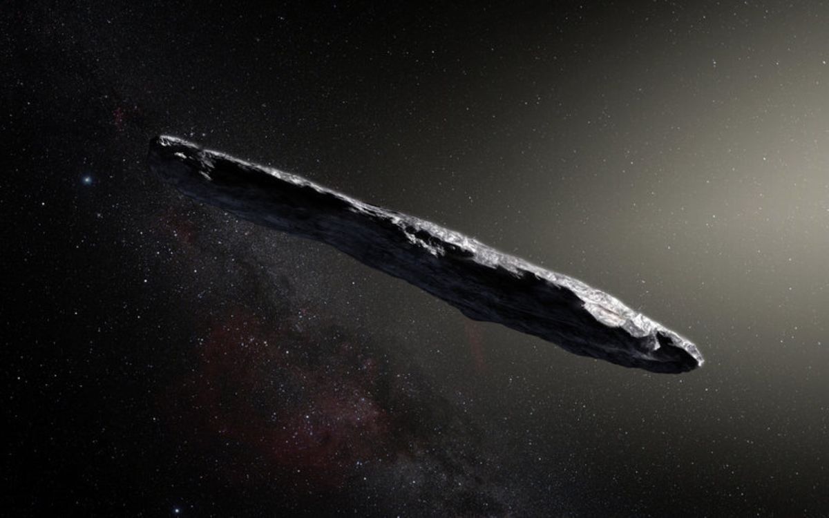 An artist&#039;s depiction of the first identified interstellar object, &#039;Oumuamua.