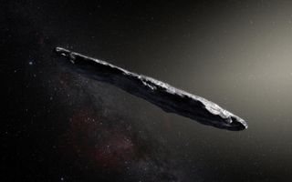 An artist's depiction of the first identified interstellar object, 'Oumuamua.