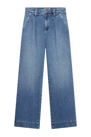 Indigo Pleat Front Wide Jeans