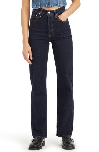 Gerippte Jeans mit hohem Bund und geradem Bein