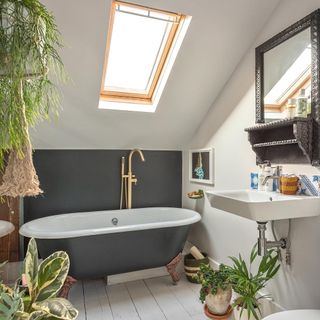 This unusually sloped bathroom makes the most of the space