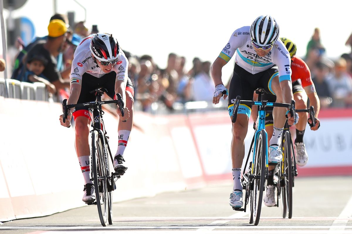 UAE Tour 2020 2nd Edition 5th stage Al Ain Jebel Hafeet 162 km 27022020 Alexey Lutsenko KAZ Astana Pro Team Tadej Pogacar SLO UAE Team Emirates Adam Yates GBR Mitchelton Scott photo Dario BelingheriBettiniPhoto2020