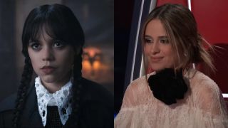 From left to right: Jenna Ortega as Wednesday Addams and Camila Cabello on The Voice finale. 