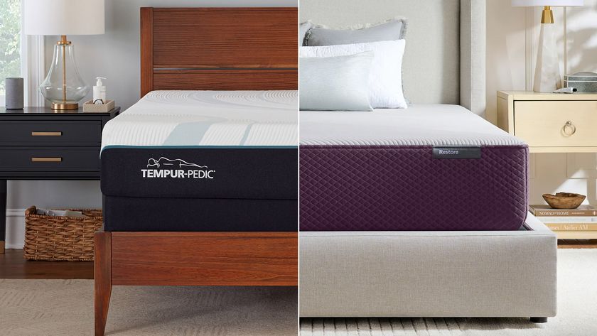 Composite image of the Tempur-Pedic Tempur-Adapt and Purple Restore hybrid mattresses