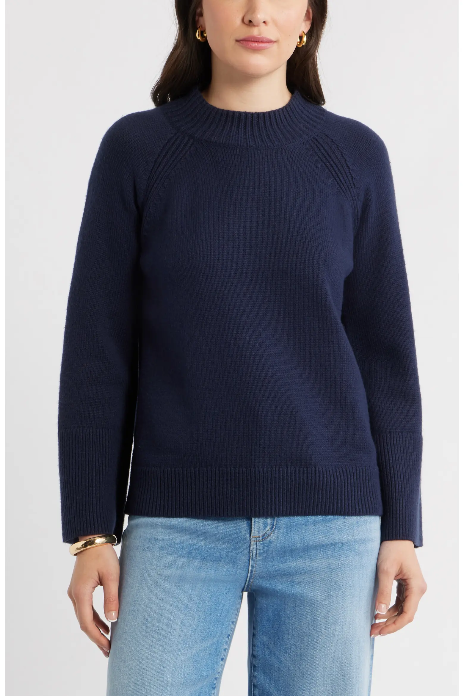 Caslon&amp;reg;, Bell Sleeve Mock Neck Merino Wool &amp;amp; Cotton Sweater