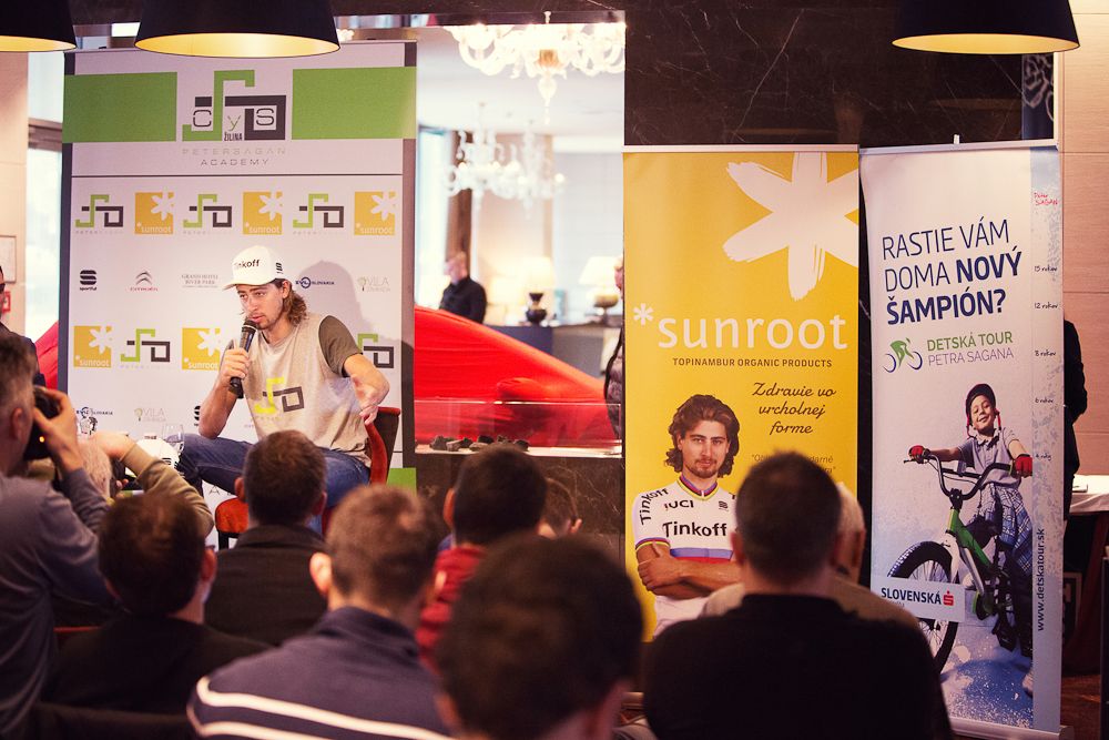 Peter Sagan addresses the media at the Cys Zilina presentation.