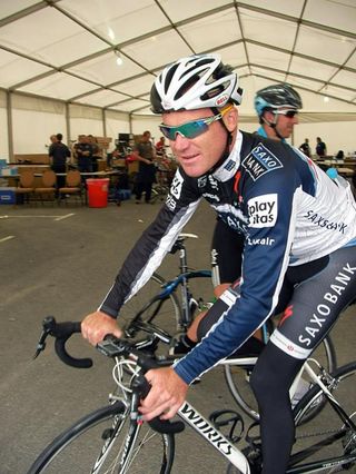 Stuart O'Grady heads out for a ride after arriving from Australia.