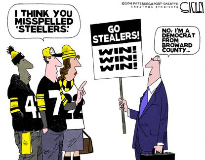 Political cartoon U.S. Florida recount Broward County democrat stealers Pittsburgh Steelers