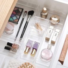 Unique Impression Set of 11 Drawer Organiser Trays in drawers holding perfume, makeup and more