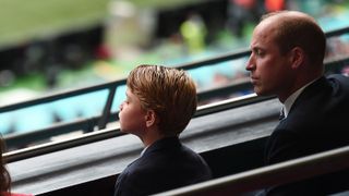 Prince William, President of the Football Association with Prince George during the UEFA Euro 2020 Championship Round of 16 match between England and Germany at Wembley Stadium on June 29, 2021 in London, England. (Photo by Eamonn McCormack - UEFA/UEFA via Getty Images)