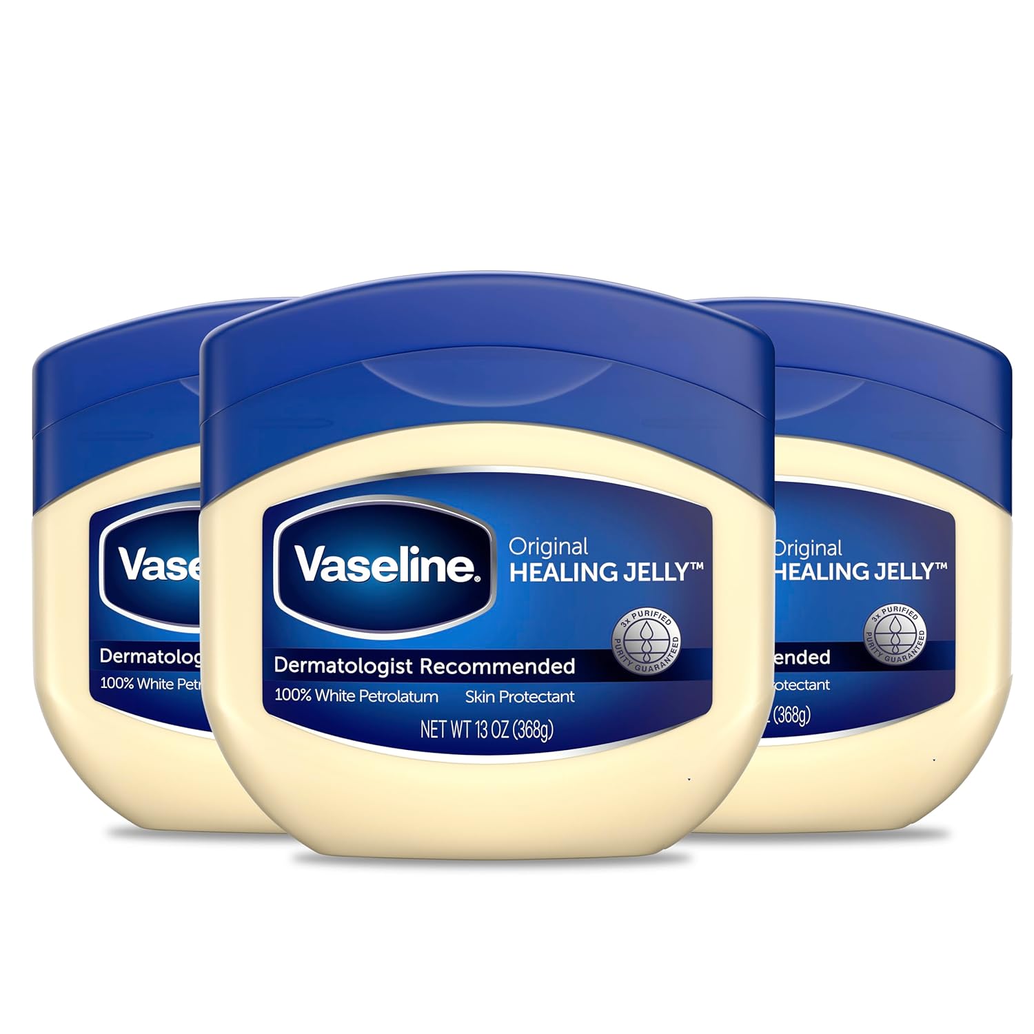 Vaseline Petroleum Jelly Original 3 Count Provides Dry Skin Relief and Protects Minor Cuts Dermatologist Recommended and Locks in Moisture 13oz