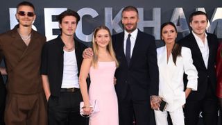 Romeo Beckham, Cruz Beckham, Harper Beckham, David Beckham, Victoria Beckham and Brooklyn Beckham attend the Netflix 'Beckham' UK Premiere