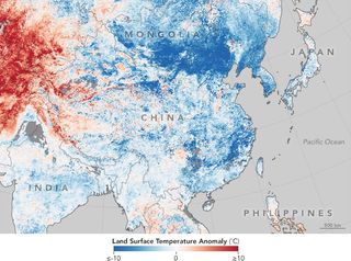 Record cold temperatures hit Asia as a '<a href='http://www.livescience.com/57218-polar-vortex-guide.html'>polar vortex</a>' dipped southward in January 2016 and were captured by the MODIS instrument on NASA's Terra satellite.