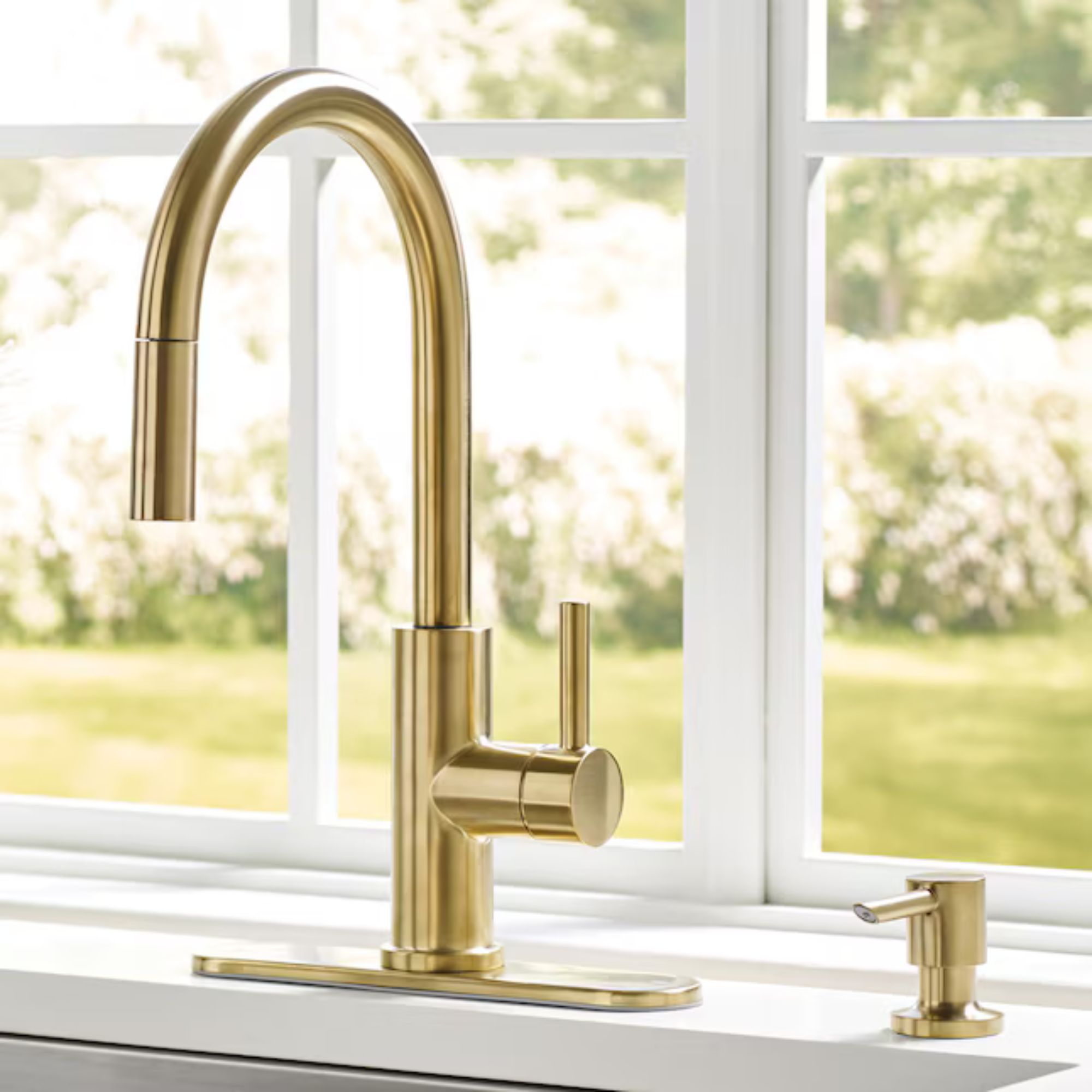 allen + roth Brushed Gold Kitchen Faucet with Sprayer 