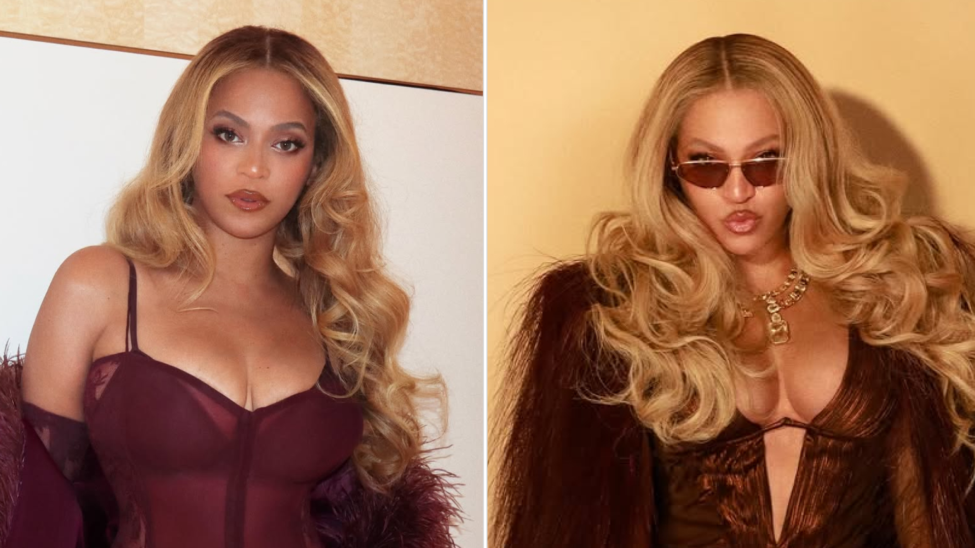 Beyonce returns to Instagram and poses in a vintage Roberto Cavalli 2007 metallic dress and a custom Dolce &amp; Gabbana sheer lingerie-style dress for her birthday
