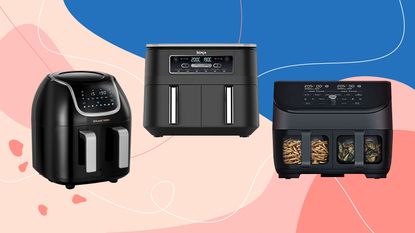 Three of the best dual zone air fryers on Ideal Home style background
