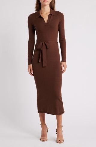 Danessa Belted Long Sleeve Polo Sweater Dress