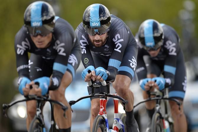 Bradley Wiggins and Team Sky during the TTT