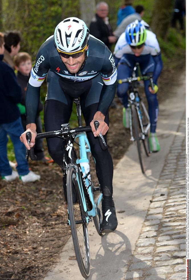 Tom Boonen (Omega Pharma-Quickstep) goes on the attack