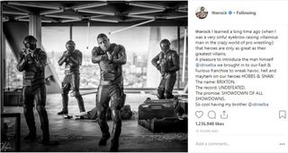 The Rock's Instagram showing Idris Elba, with henchmen, aiming guns toward the camera