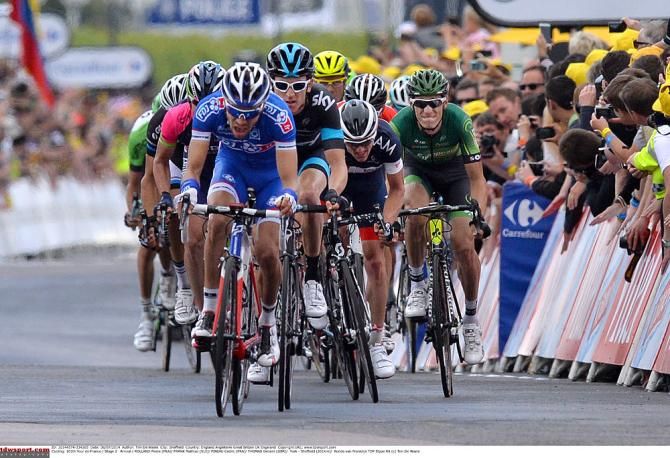 Pierre Rolland, Mathias Frank, Cedric Pineau, and Geraint Thomas