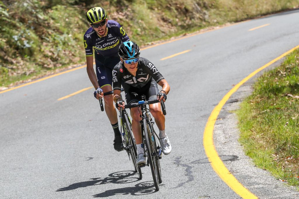 Kenny Elissonde (Team Sky) leads Damien Howson (Orica-Scott) on the Falls Creek climb
