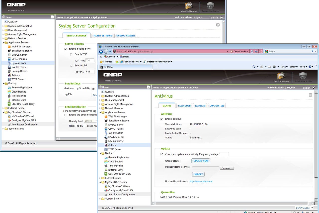 The latest firmware from QNap also adds a handy Syslog server function and anti-virus scanning and quarantining.