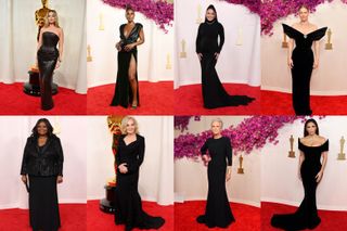 A montage of the fashion trends on the Oscars 2024 red carpet