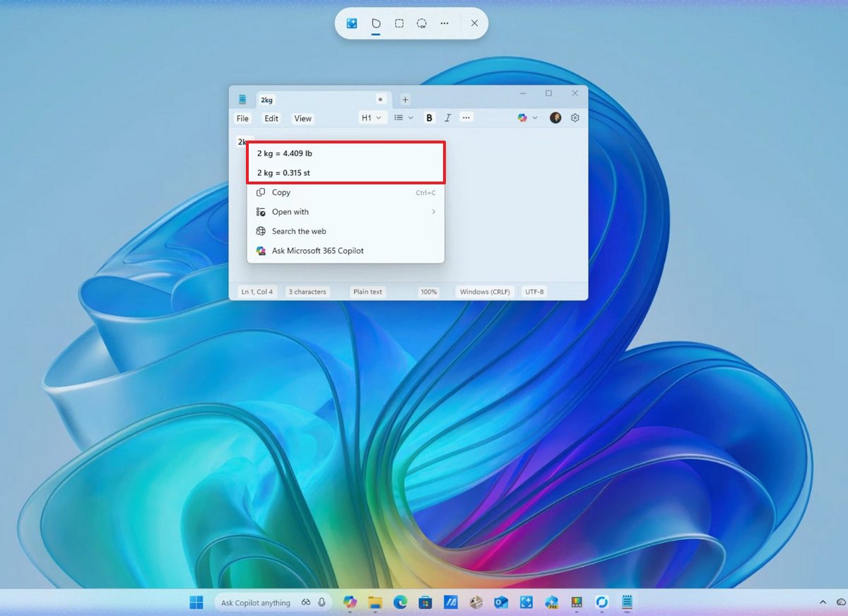Click to Do unit conversion