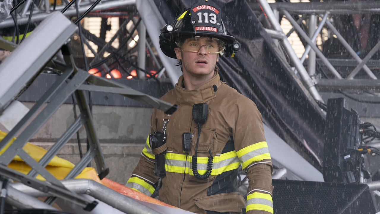 Michael Provost as Ryan Hart look around at the destruction in 9-1-1: Nashville&#039;s series premiere.