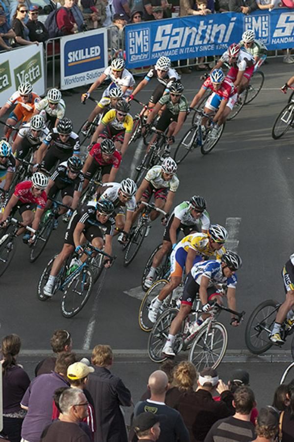Riders corner at the top-end of the circuit in Geelong.