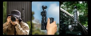 A triptych of images showing the DJI Osmo Pocket 3 x SmallRig in use