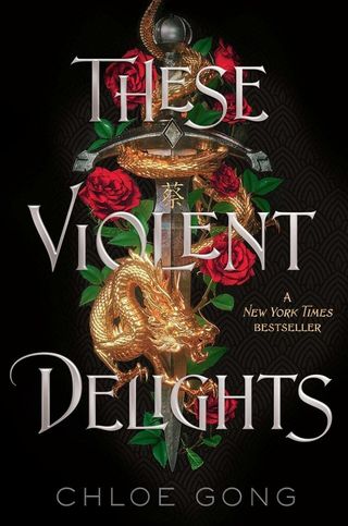 these violent delights book cover with a knife wrapped in a gold snake and red roses