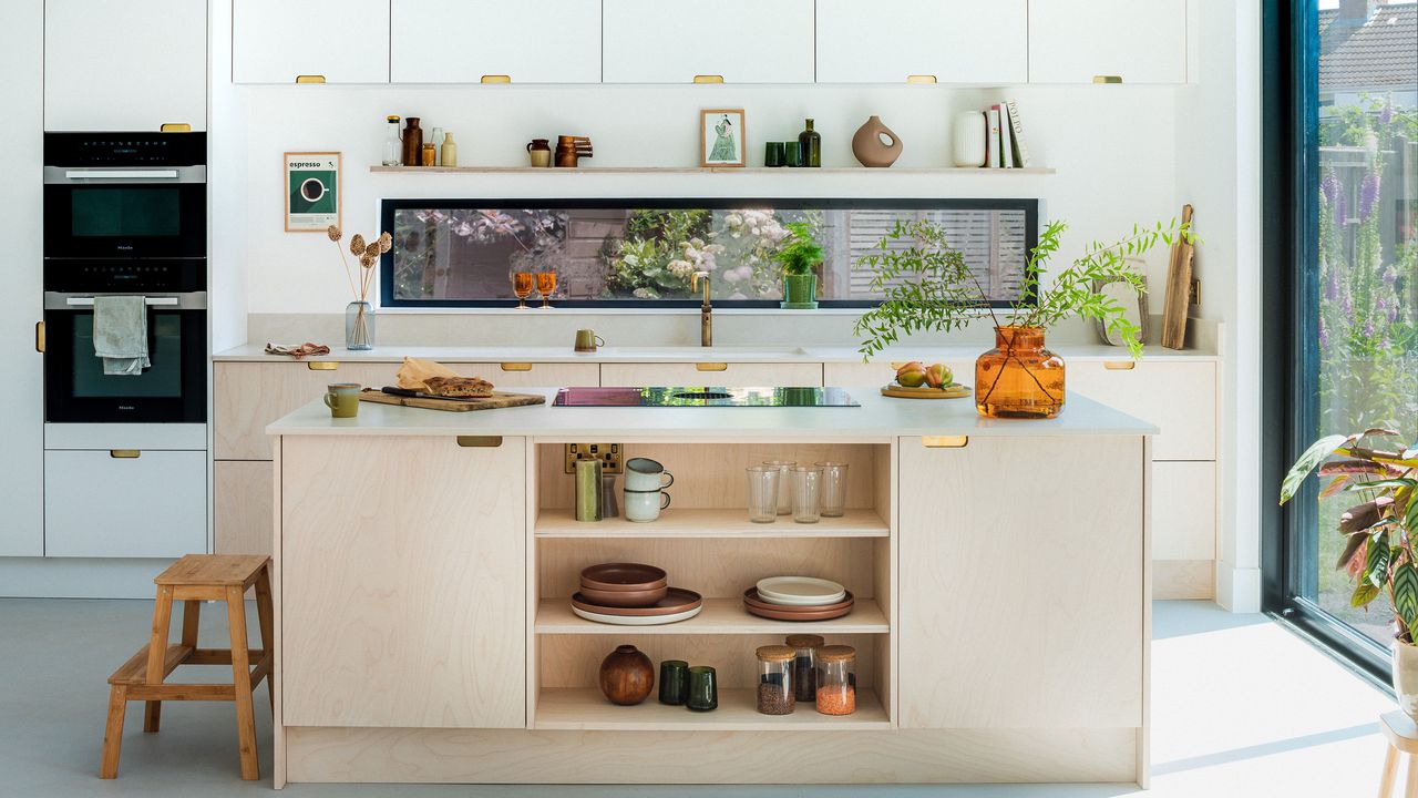 HUSK plywood white kitchen with island