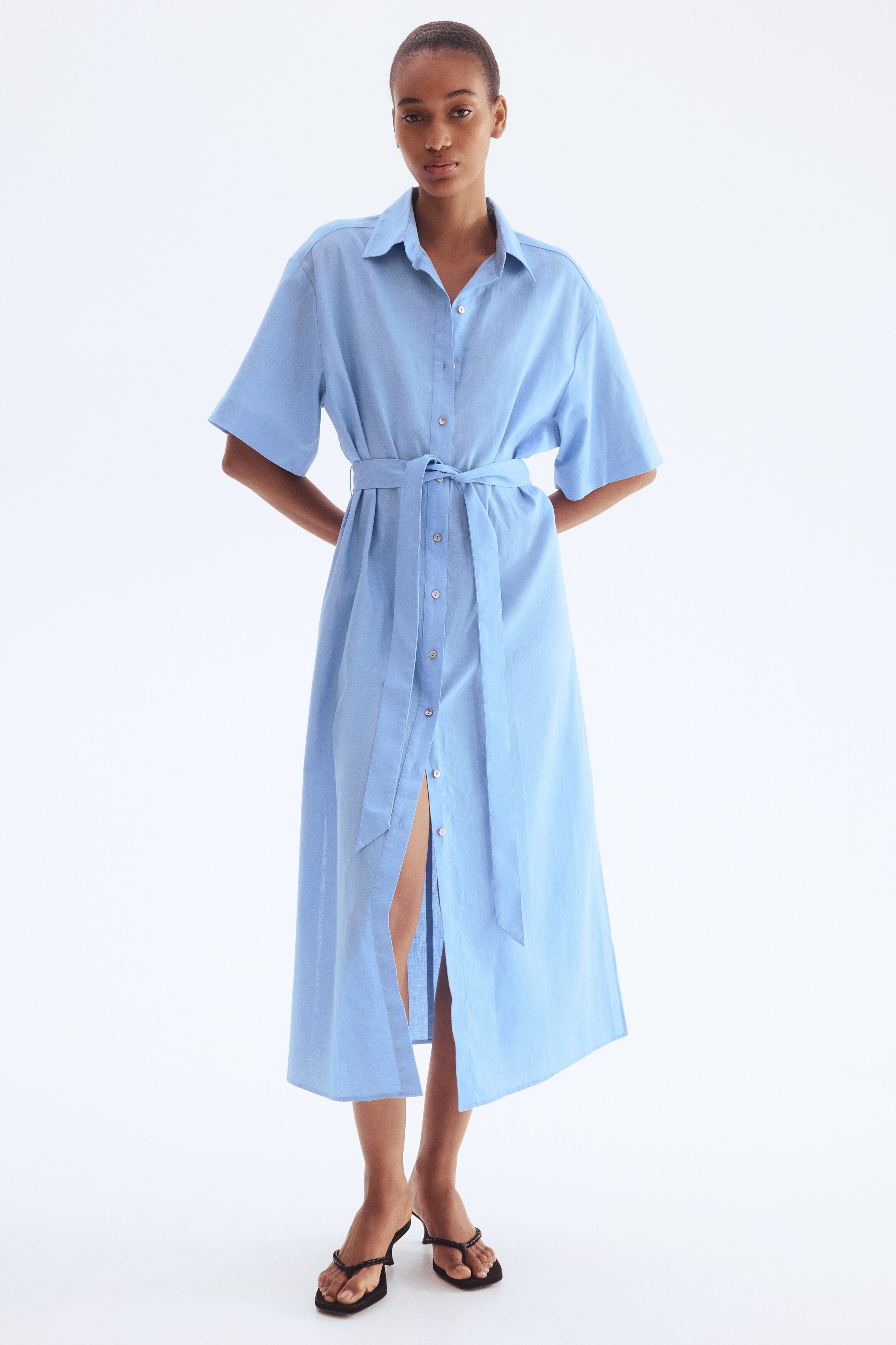 Linen-Blend Shirt Dress