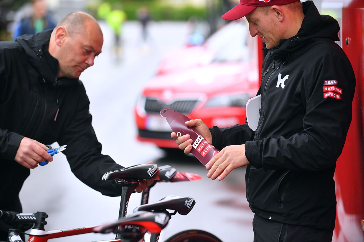 Katusha use foldable fenders to keep riders dry