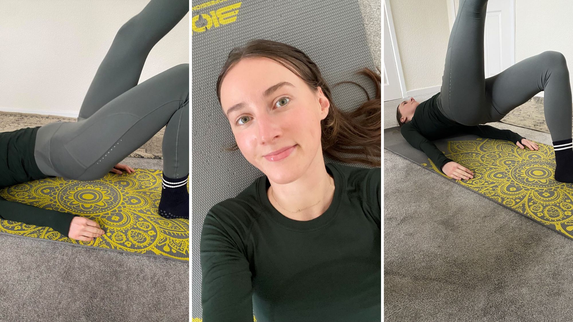 Health writer Katie Sims trying single leg glute bridges