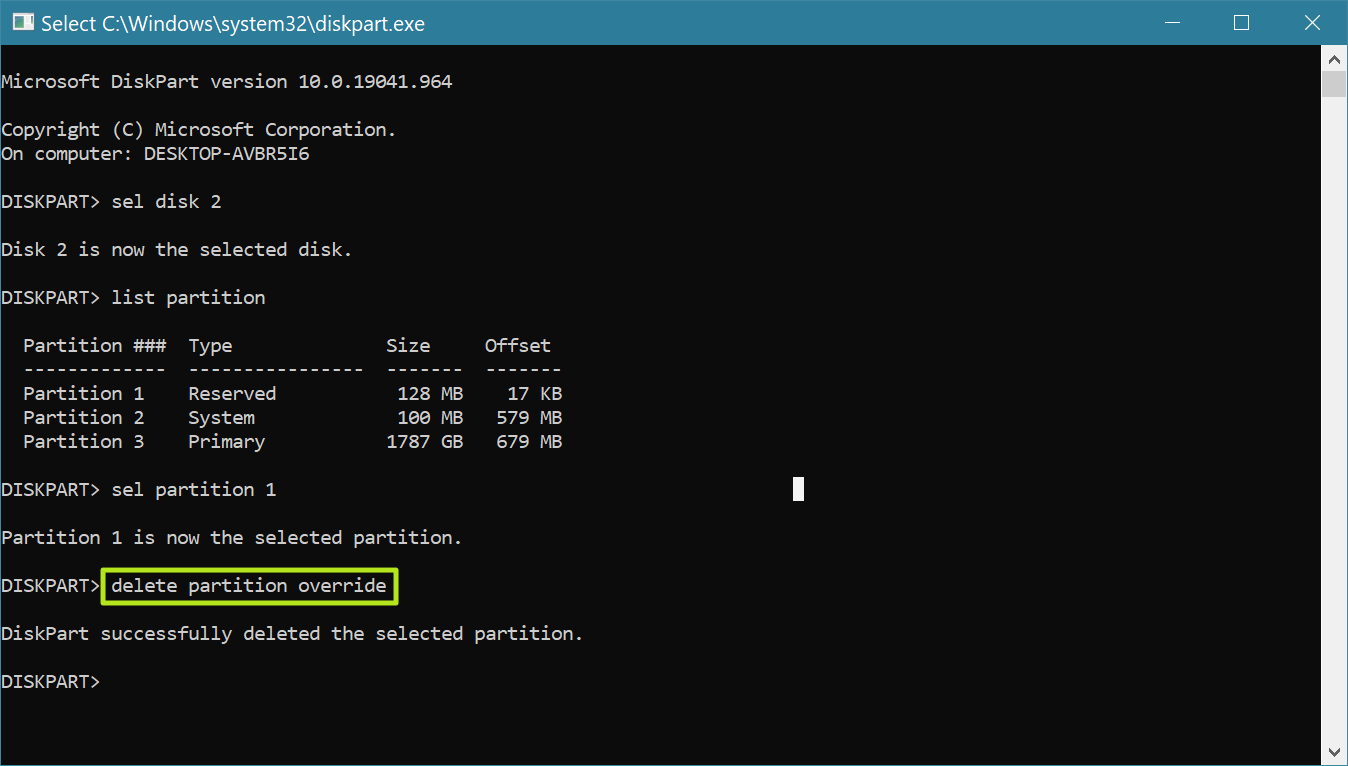 Enter delete partition override