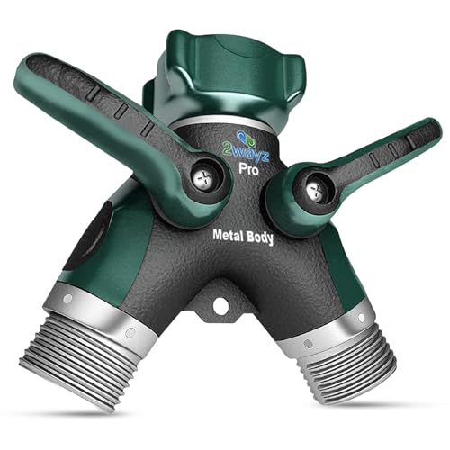 2wayz Hose Splitter 2 Way Heavy Duty Outdoor Faucet and Garden Connector - Water Spigot Splitter - Durable All-Metal Y Adapter With Shut-Off Valve - 4 X 4 X 1.5 Inches