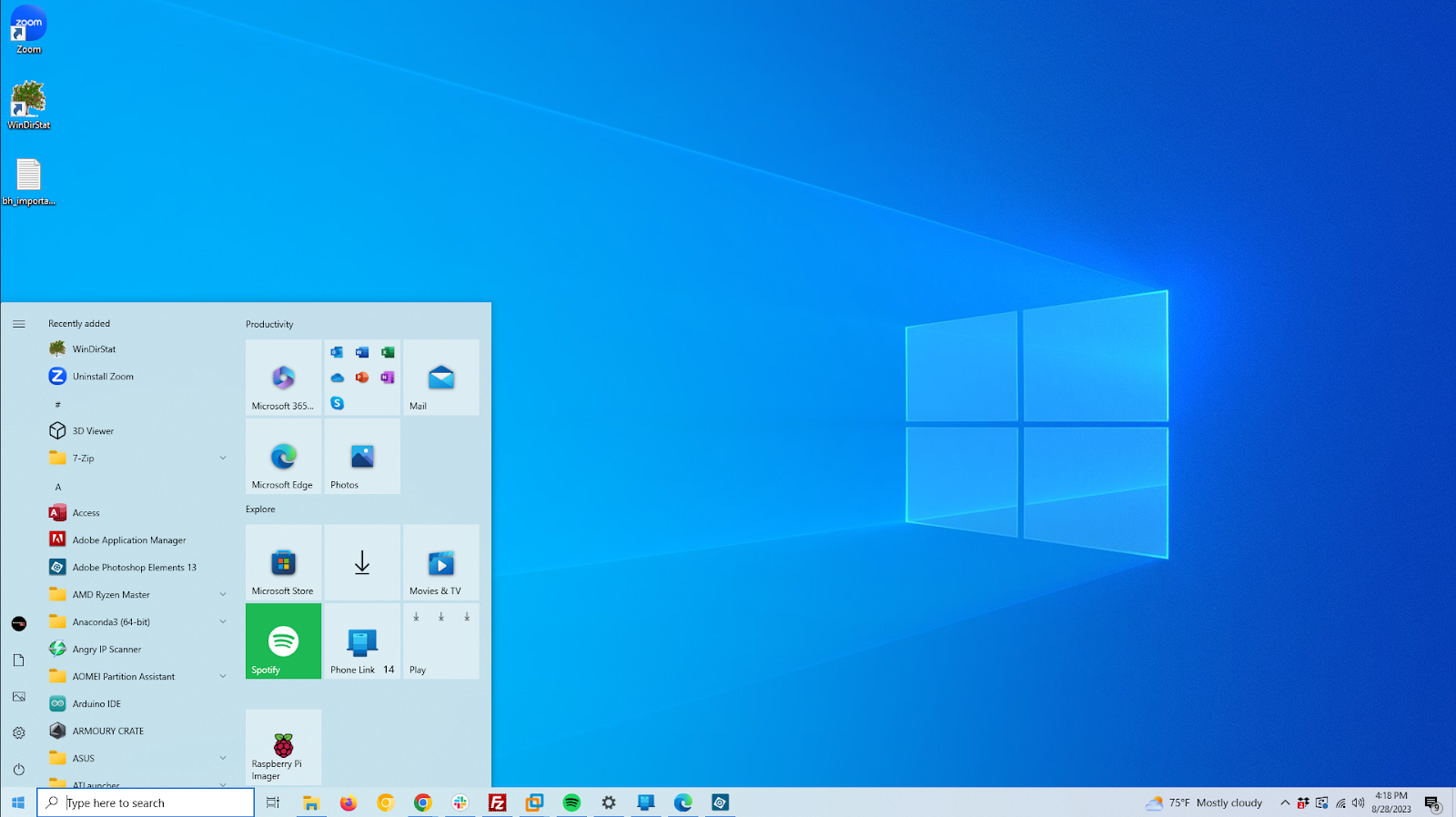 Menú Inicio de Windows 10